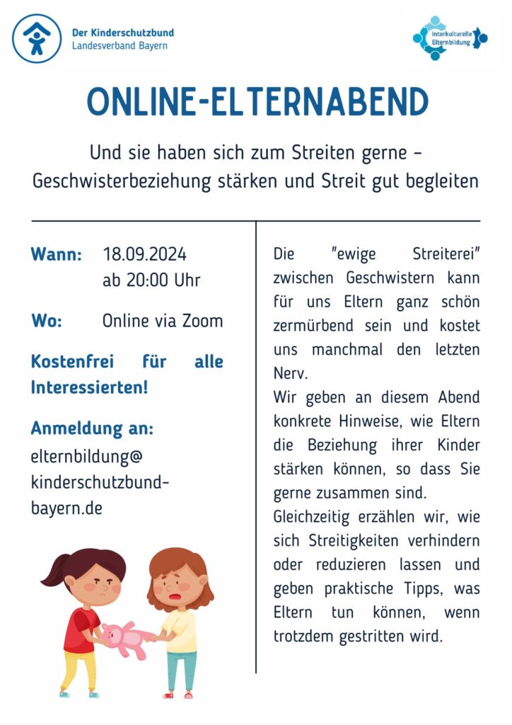 Online Elternabend  „Geschwisterstreit“